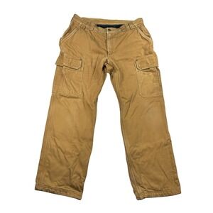 Duluth Trading Co Fleece Lined Tan Relaxed Fit Cargo Work Pants Brown Mens 38x32